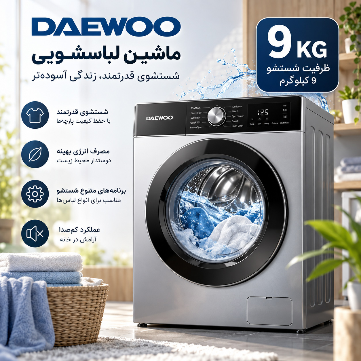 لباسشویی 9 کیلویی دوو